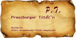 Preszburger Titán névjegykártya